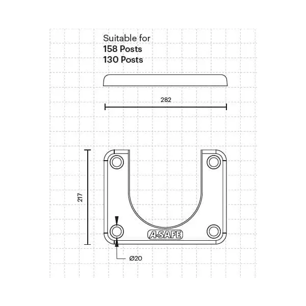 Bezpečnostná zábrana A-SAFE, bezpečnostná pätka Slider Plate pre stlpik pr. 158 mm