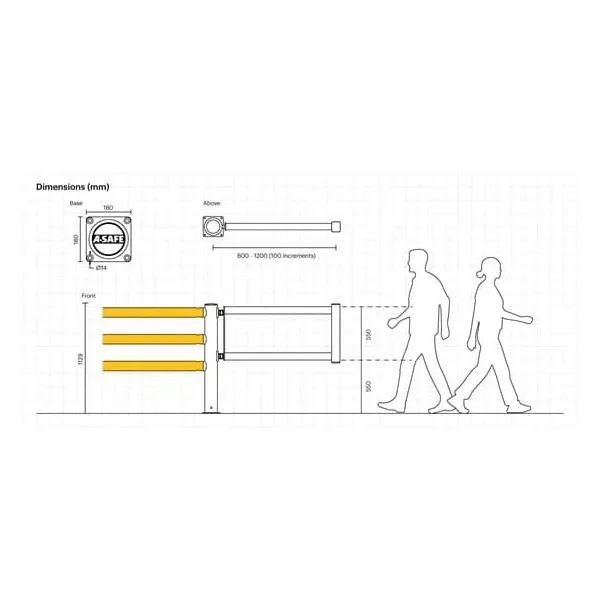 Bezpečnostná zábrana A-SAFE, krátka krídlová kyvná samouzatváracia bránka Swing Gate – 1100 mm