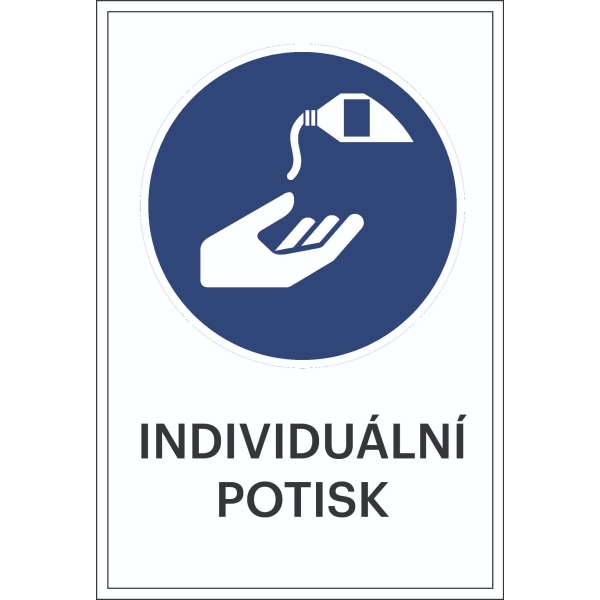 Bezpečnostné príkazové značenie, Ochrana kože, s možnosťou individuálneho textu – fólia, 100×150 mm