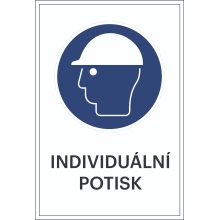 Bezpečnostné príkazové značenie, Použite bezpečnostnú helmu, s možnosťou individuálneho textu – hliníkový kompozit, 300×450 mm