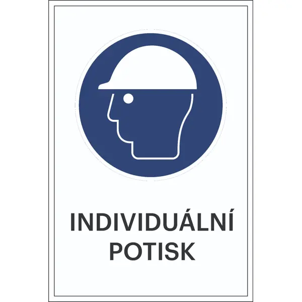Bezpečnostné príkazové značenie, Použite bezpečnostnú helmu, s možnosťou individuálneho textu – plast, 200×300 mm