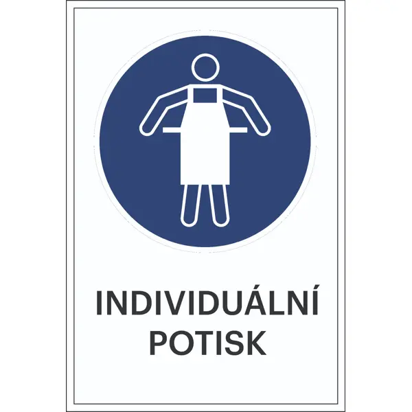 Bezpečnostné príkazové značenie, Použite ochrannú zásteru – hliníkový kompozit, s možnosťou individuálneho textu, 300×450 mm