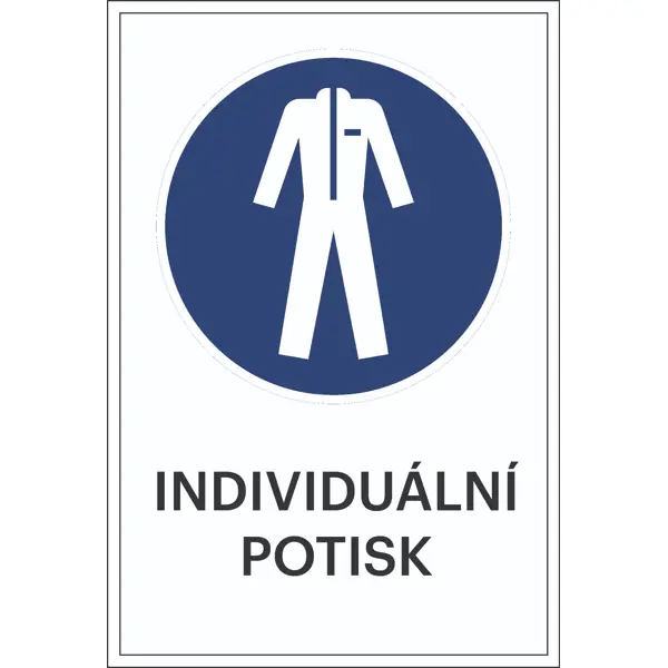 Bezpečnostné príkazové značenie, Použite ochranný odev, s možnosťou individuálneho textu – hliníkový kompozit, 300×450 mm