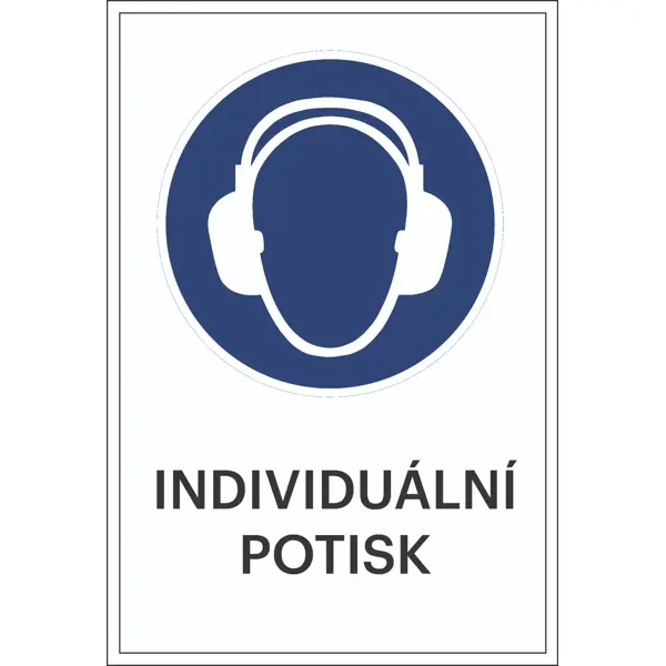 Bezpečnostné príkazové značenie, Použite ochranu uší, s možnosťou individuálneho textu – hliníkový kompozit, 500×750 mm