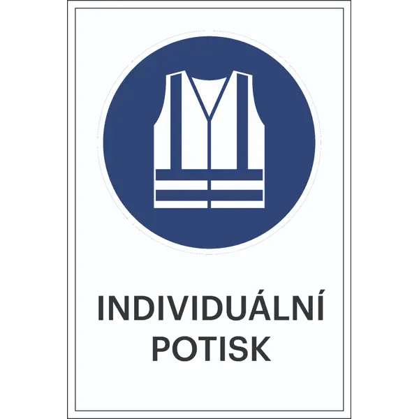 Bezpečnostné príkazové značenie, Použite vestu s vysokou viditeľnosťou, s možnosťou individuálneho textu – hliníkový kompozit, 500×750 mm