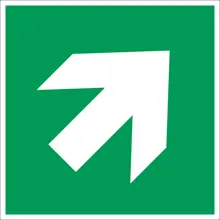 Bezpečnostné únikové značenie, diagonálna smerová šípka – luminiscenčný uhlový znak, 150×150 mm