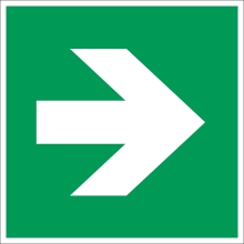 Bezpečnostné únikové značenie, smerová šípka – luminiscenčný hliníkový kompozit, 100×100 mm