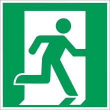 Bezpečnostné Únikové značenie, úniková cesta vpravo – luminiscenčný hliníkový kompozit, 100×100 mm