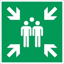 Bezpečnostné únikové značenie, zhromaždisko – luminiscenčná fólia, 100×100 mm