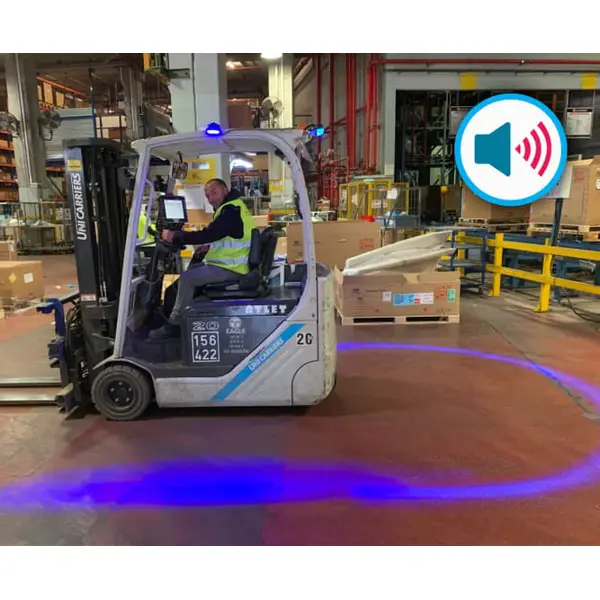 BlueDetect, bezpečnostné bodové svetlo pre VZV s cúvacími senzormi – 1× Radarový detektor, 1× LED svetlo 180°, 1× kovový držiak