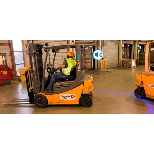 BlueDetect, bezpečnostné bodové svetlo pre VZV s cúvacími senzormi – 2× Radarový detektor, 1× LED svetlo 180°, 1× kovový držiak, 3× magnet