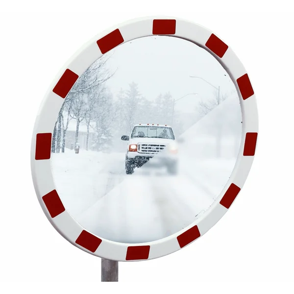 Dopravné zrkadlo Premium – nerez, červeno–biely rám, pr. 60 cm