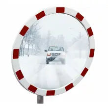 Dopravné zrkadlo Premium – nerez, červeno–biely rám, pr. 80 cm