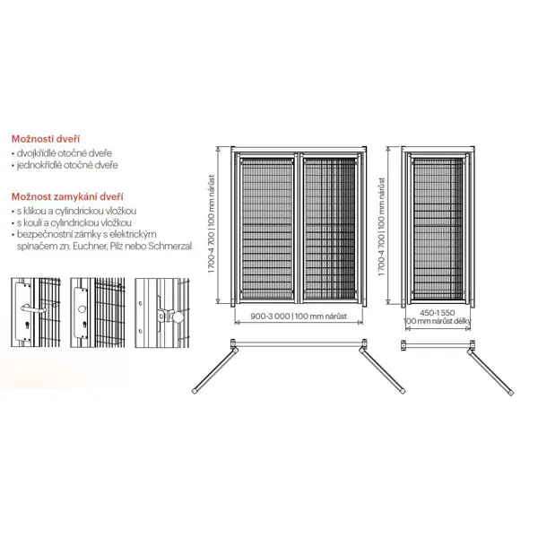 Drôtene oceľové priečky Modul Vario o dĺžke 15 m a viac – pletivo 100×20 mm, drát pr. 2,5 mm, stojka 60×60×2350 mm, pozink, v. 2350 mm