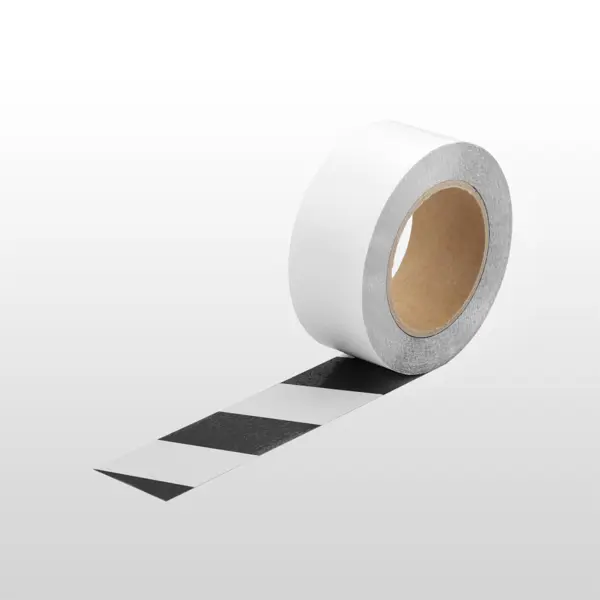 Extra tenká podlahová páska WT-5420 s protišmykovým povrchom, permanentná – plastová fólia, čierno-biela, 50 mm × 10 m
