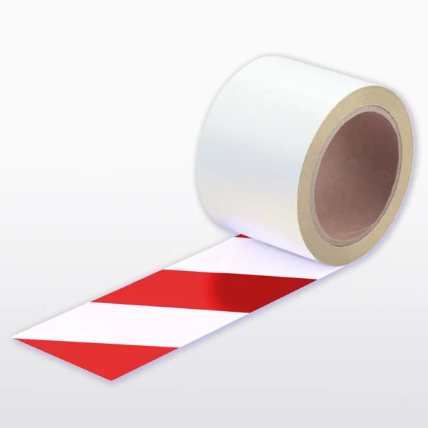 Extra tenká podlahová páska WT-5429 s protišmykovým povrchom, odnímateľná – plastová fólia, červeno-biela, 50 mm × 10 m