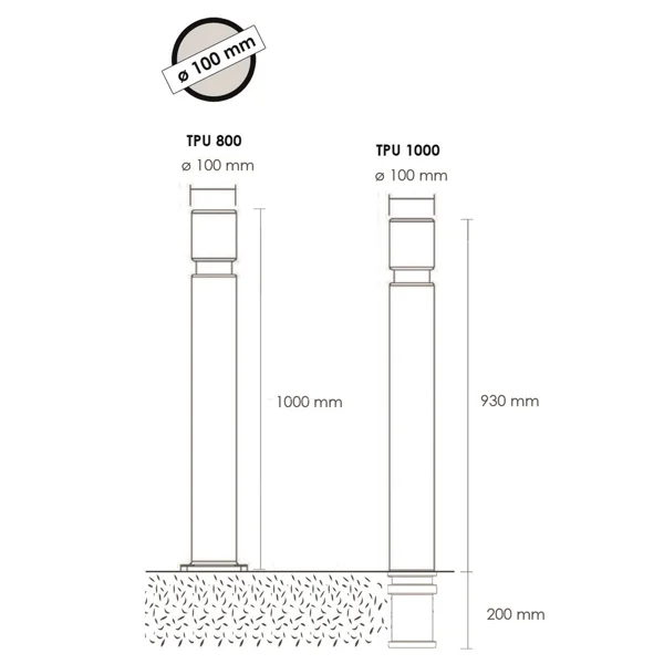 Flexibilný stĺpik k zabetónovaniu, výška 1130 (930) mm, pr. 100 mm – čierna