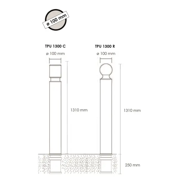 Flexibilný stĺpik k zabetónovaniu, výška 1560 (1310) mm, pr. 100 mm – čierna