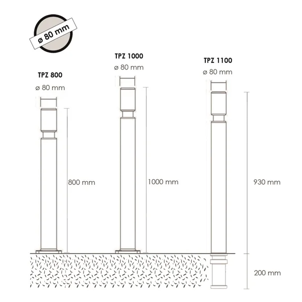 Flexibilný stĺpik, výška 1000 mm, pr. 80 mm – čierna