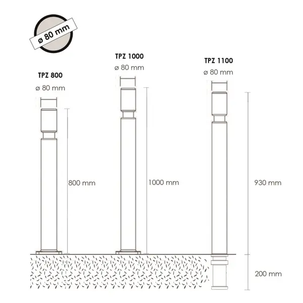 Flexibilný stĺpik, výška 1000 mm, pr. 80 mm, guľatá hlavica – čierna