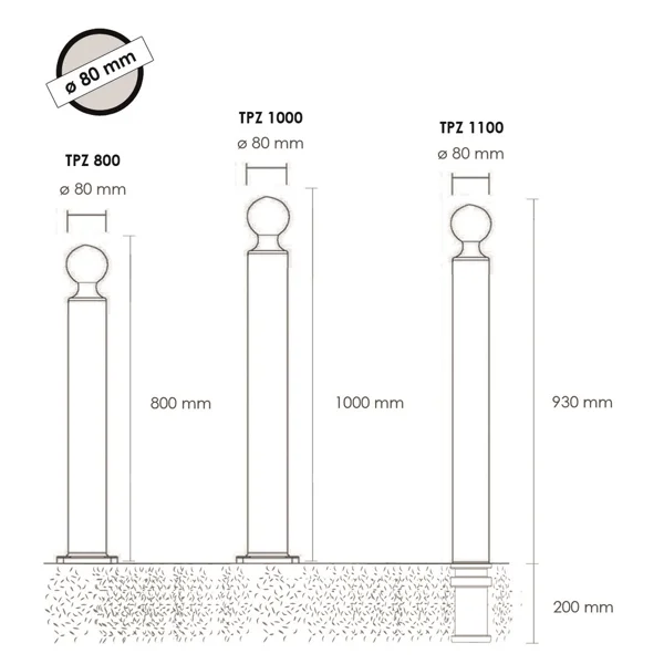 Flexibilný stĺpik, výška 800 mm, pr. 80 mm – čierna