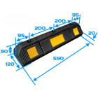 Gumový parkovací doraz pre automobily s reflexnými pruhmi – 590×120×90 mm, čierno-žltá
