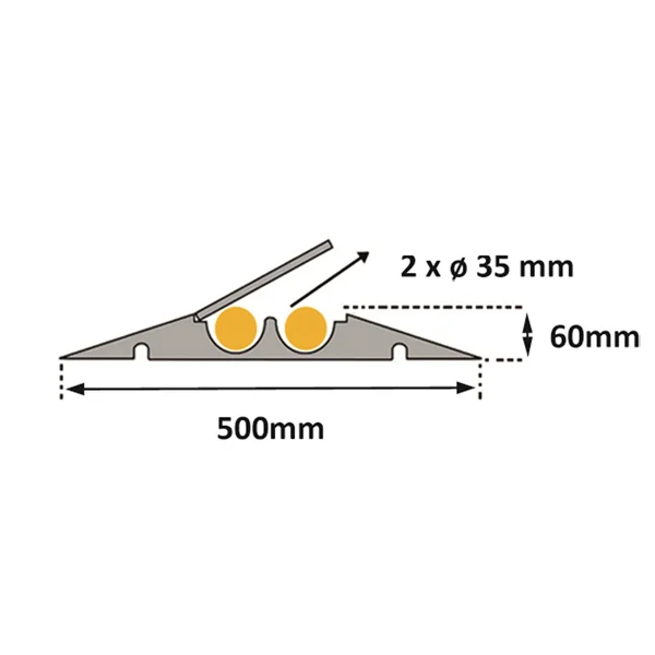Káblový prejazd, most 10 t, rohový diel 30° – 250×500×65 mm, žlto-čierna
