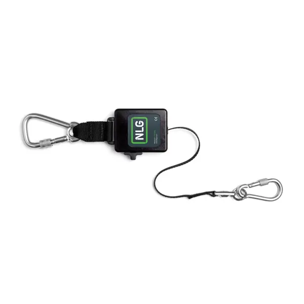 Karabína NLG Lanyard s navíjacou šnúrou a aretáciou pre nástroje s nosnosťou 1,5 kg – nylon, čierna