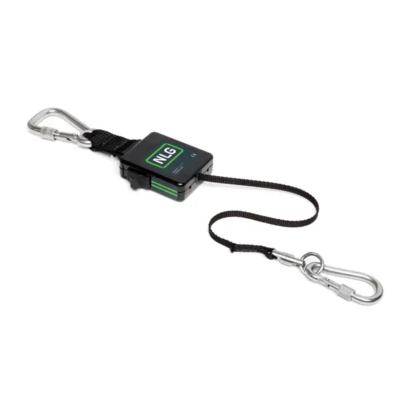 Karabína NLG Lanyard s navíjacou šnúrou a aretáciou pre nástroje s nosnosťou 1,5 kg – nylon, čierna