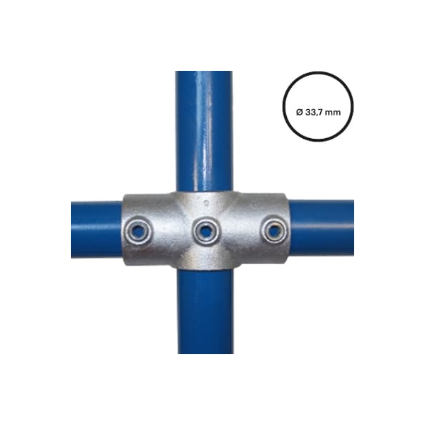 Konštrukčný fiting, spojka oceľových rúrok pr. 33,7 mm – priebežný kríž (stredový) 119-B34