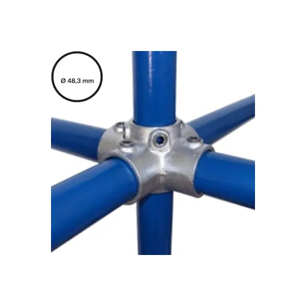 Konštrukčný fiting, spojka oceľových rúrok pr. 48,3 mm – Uhlový spojovací kríž – ježko 158-D48