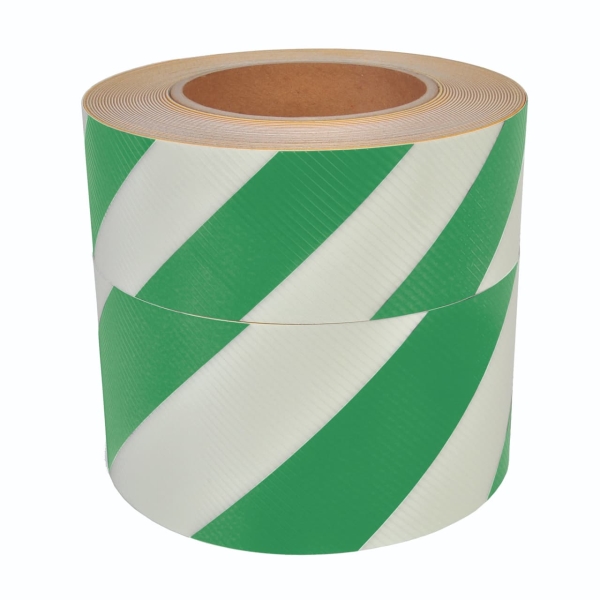 Luminiscenčná podlahová a nástenná páska, pruhy – protišmykové PVC, zelená, 25 mm × 10 m