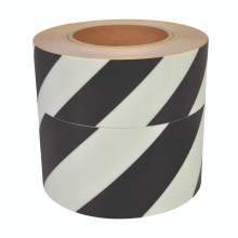 Luminiscenčná podlahová a nástenná páska, pruhy – PVC, čierna, 75 mm × 10 m