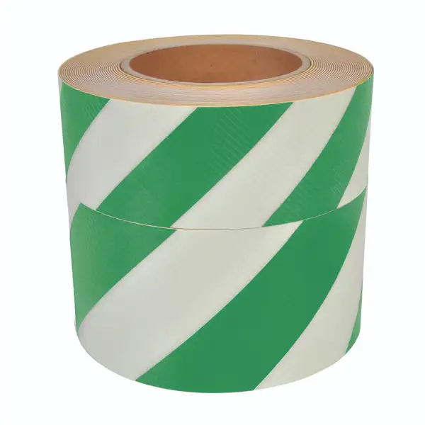 Luminiscenčná podlahová a nástenná páska, pruhy – PVC, zelená, 25 mm × 10 m