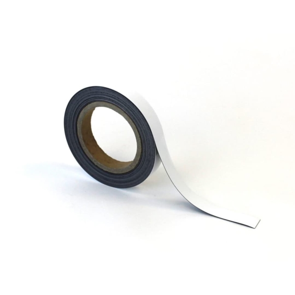 Magnetické prepisovatelné pásky na regály – biela, 20 mm × 10 m