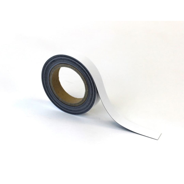 Magnetické prepisovatelné pásky na regály – biela, 25 mm × 10 m