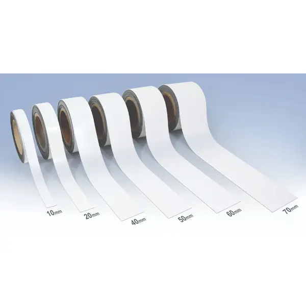 Magnetické prepisovatelné pásky na regály – biela, 80 mm × 10 m