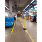 Mobilný zahradzovací stĺpik Popular Basic, žltá – samonavíjacie pásmo 2,3 m, žlto-čierne šrafovanie