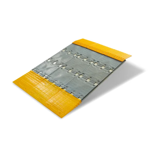 Modulárna nájazdová rampa – nosnosť 2 t, 1850×400×79 mm, žlto-sivá