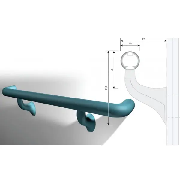 Nástenné madlo Handrail 910 – PVC-u, farba štandard podľa vzorkovníka, 35 mm × 3,66 m, vrátane 7 nástenných konzol