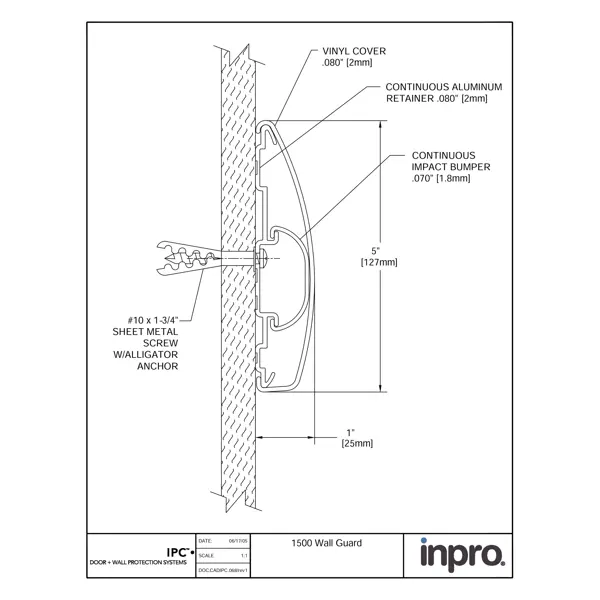 Nástenný nárazník, nástenné zvodidlo Wall Guard 1500 – PVC-u, farba štandard podľa vzorkovníka, 127 mm × 3,66 m