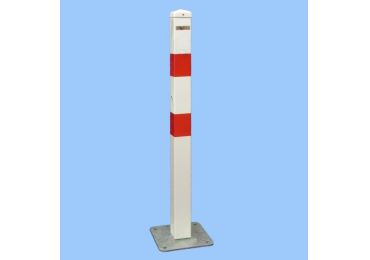 Parkovací stĺpik BASIC – oceľ, bielo-červená, 800 mm, pevný s doskou