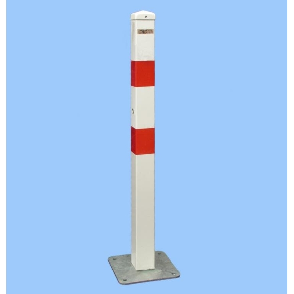 Parkovací stĺpik BASIC – oceľ, bielo-červená, 800 mm, pevný s doskou