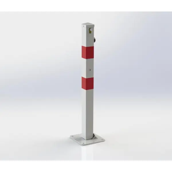 Parkovací stĺpik BASIC – oceľ, bielo-červená, 800 mm, sklopný, zámok FAB