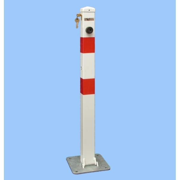 Parkovací stĺpik BASIC – oceľ, bielo-červená, 800 mm, sklopný, zámok FAB