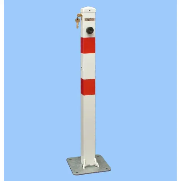 Parkovací stĺpik BASIC – oceľ, bielo-červená, 800 mm, sklopný, zámok FAB