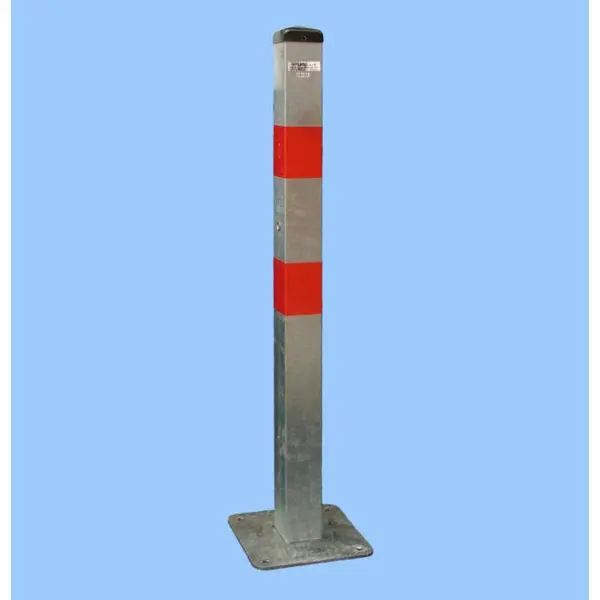 Parkovací stĺpik BASIC – oceľ, strieborno-červená, 800 mm, pevný s doskou