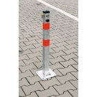 Parkovací stĺpik BASIC – oceľ, strieborno-červená, 800 mm, sklopný, zámok FAB