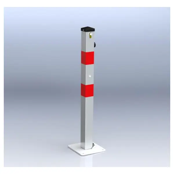 Parkovací stĺpik BASIC – oceľ, strieborno-červená, 800 mm, sklopný, zámok FAB