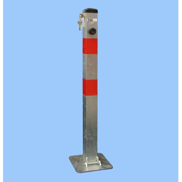 Parkovací stĺpik BASIC – oceľ, strieborno-červená, 800 mm, sklopný, zámok FAB